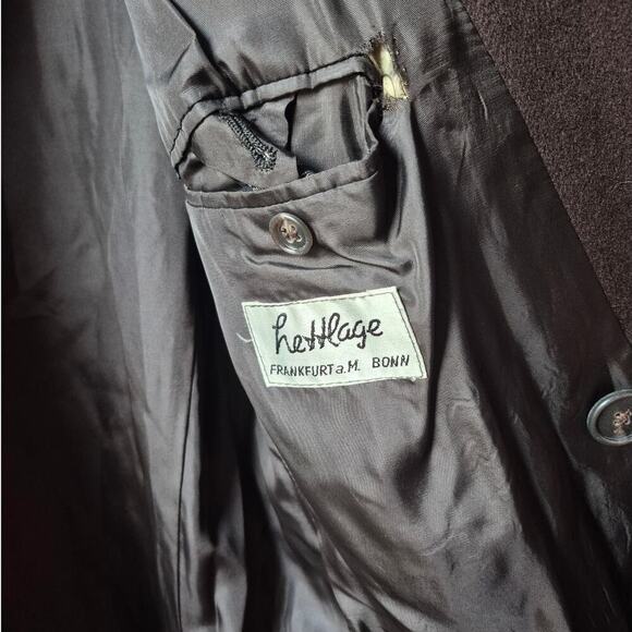 Vintage Hettlage 100% wool mens trench coat dark brown in‎ color size large - Picture 3 of 8